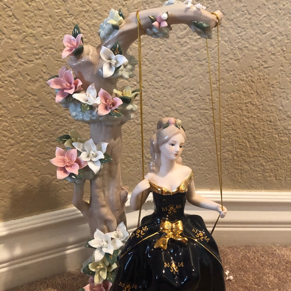 Tall Fine China Vintage Girl on Swing